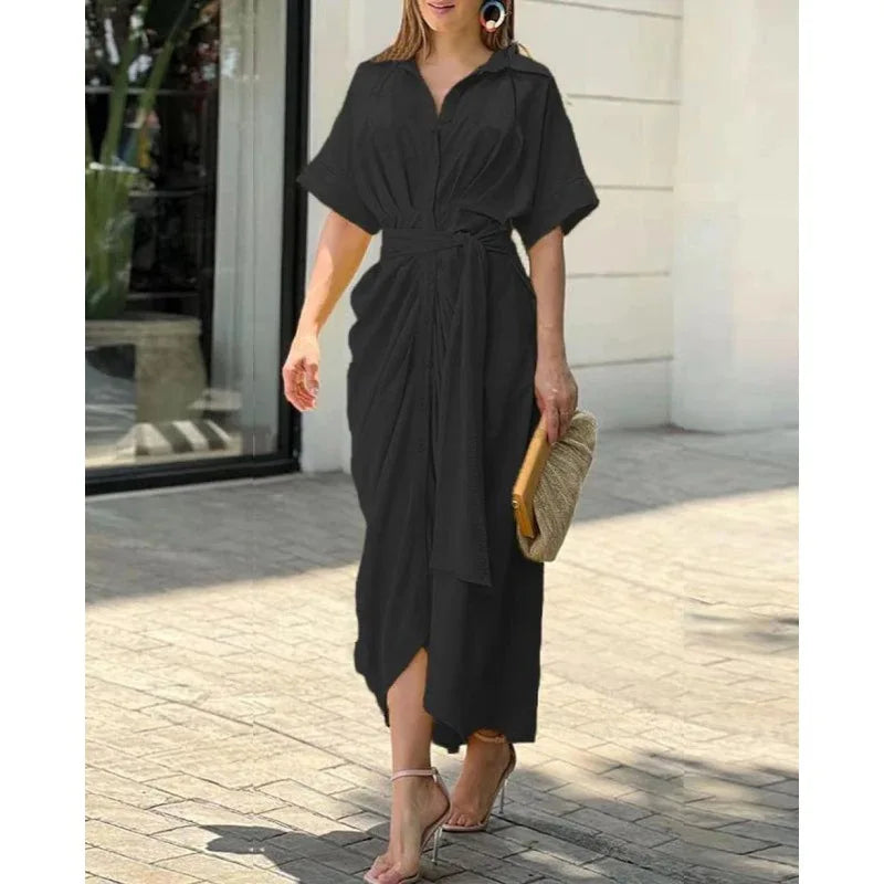 GlamourVibe Jurk: Stijlvolle Lapel Medium Korte Mouw