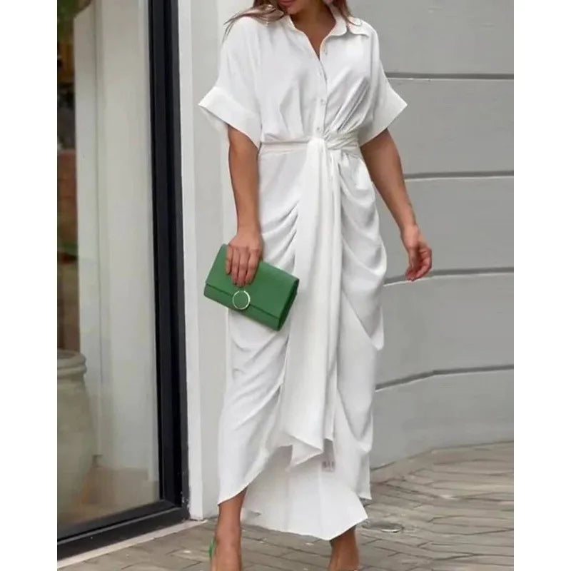 GlamourVibe Jurk: Stijlvolle Lapel Medium Korte Mouw