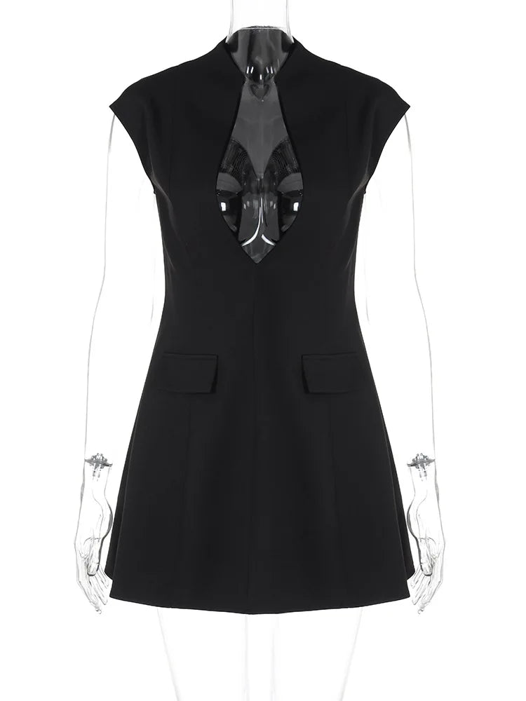 Mini Abito Senza Maniche Nero per Donne di GlamourStyle