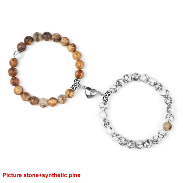 Hartstocht & Verbondenheid Natuurstenen Kralen Hartvormige Magnetische Armbanden