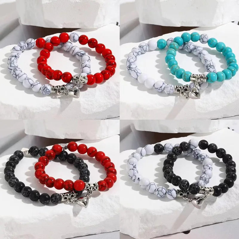 Hartstocht & Verbondenheid Natuurstenen Kralen Hartvormige Magnetische Armbanden