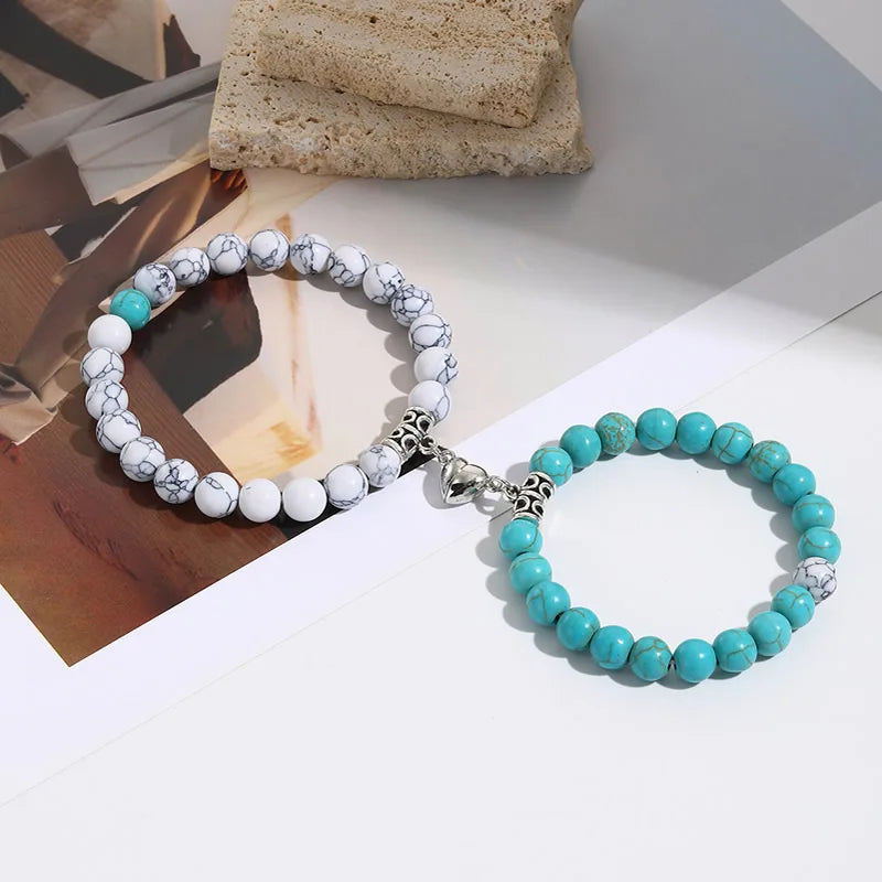 Hartstocht & Verbondenheid Natuurstenen Kralen Hartvormige Magnetische Armbanden