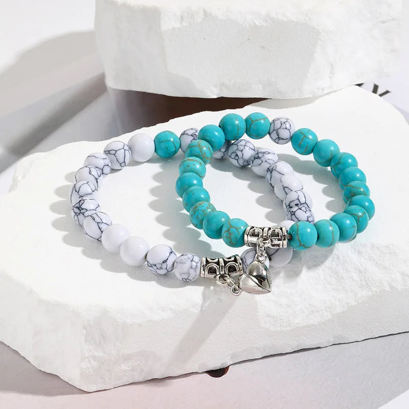 Hartstocht & Verbondenheid Natuurstenen Kralen Hartvormige Magnetische Armbanden