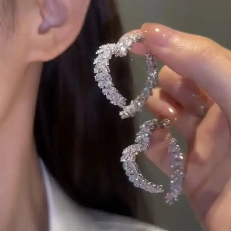 Enchanting Zircon Flower Stud Earrings with Crystal Leaves