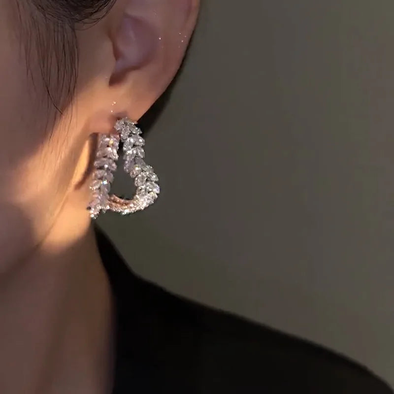 Enchanting Zircon Flower Stud Earrings with Crystal Leaves