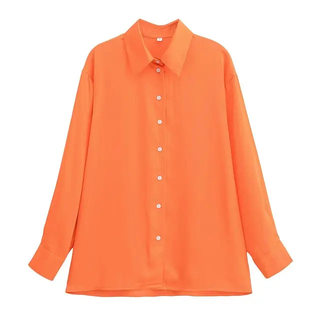Krachtige Oranje Blouse met Lange Mouwen