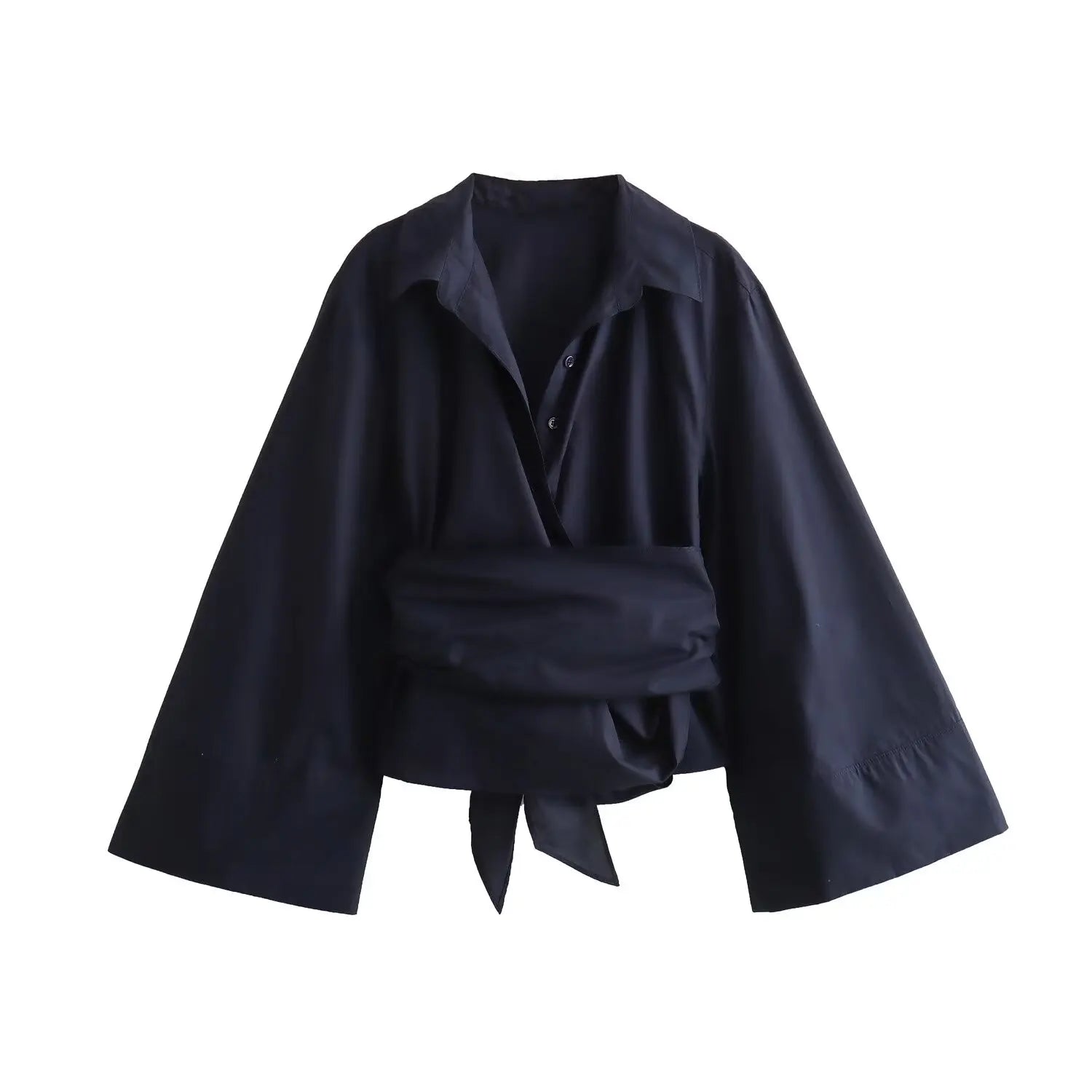 ModaChic Long Sleeve Blouse with Tie Belt