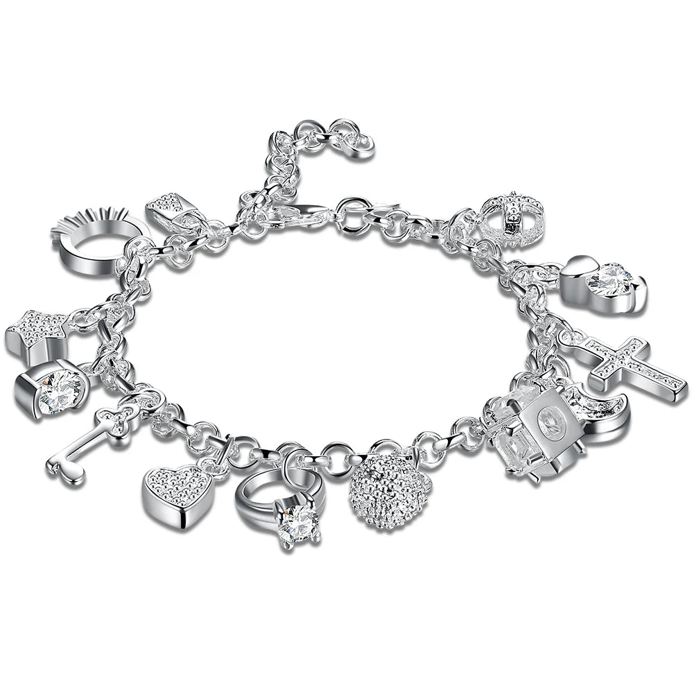 GlansPracht Zilveren Armband met Meerdere Hangers