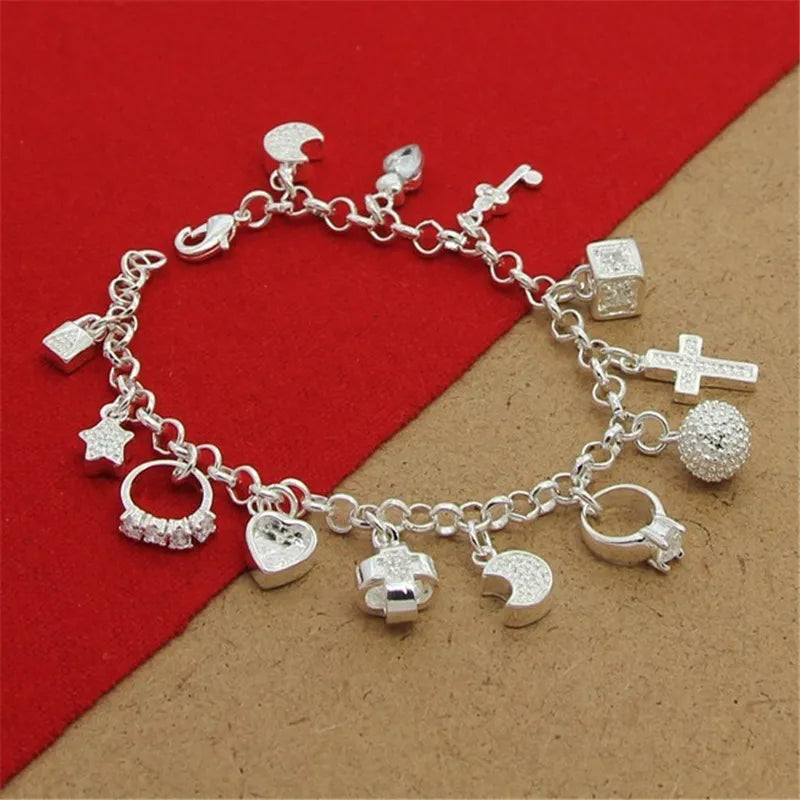 GlansPracht Zilveren Armband met Meerdere Hangers