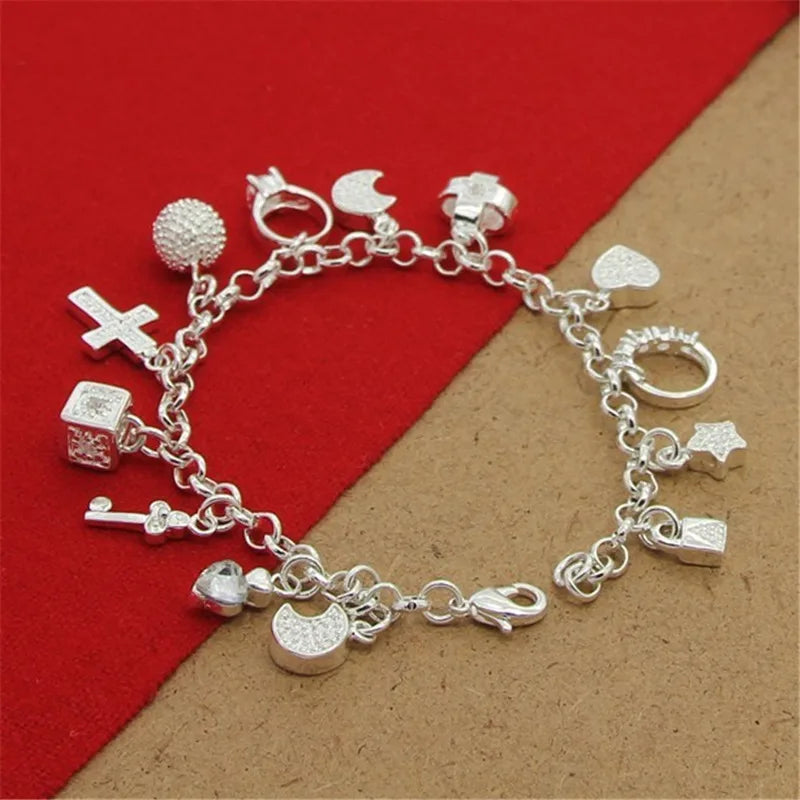 GlansPracht Zilveren Armband met Meerdere Hangers