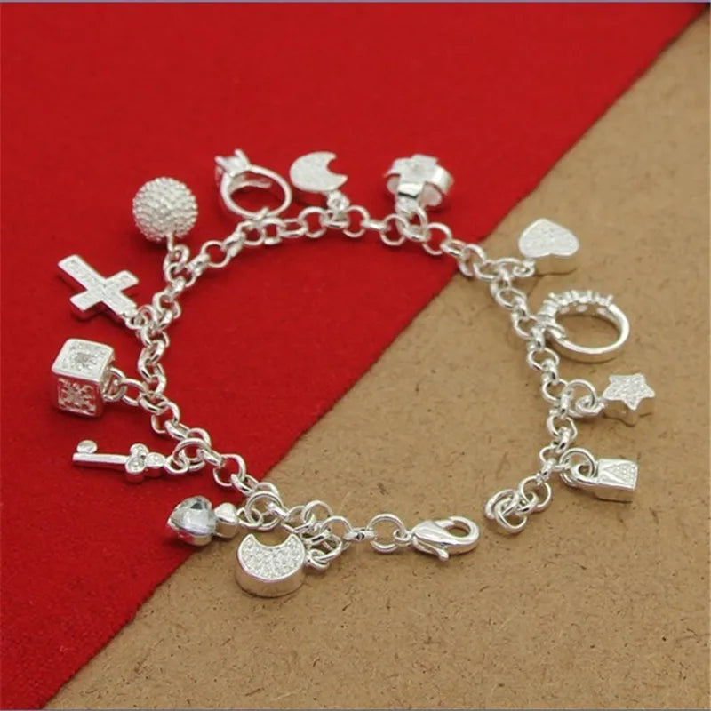 GlansPracht Zilveren Armband met Meerdere Hangers