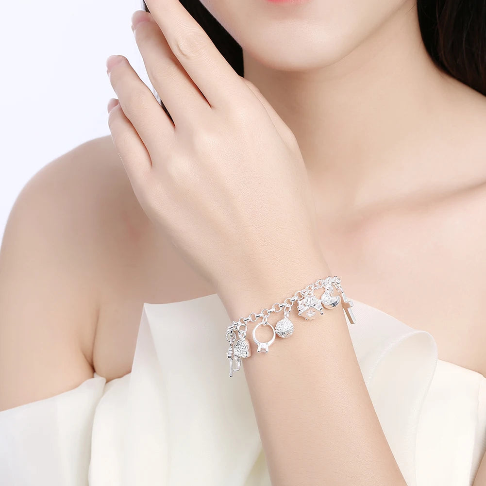 GlansPracht Zilveren Armband met Meerdere Hangers