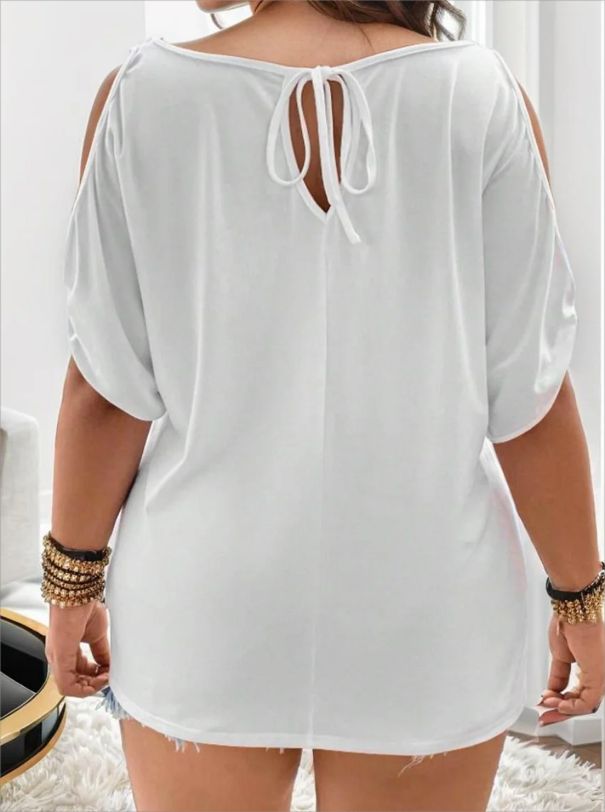 Large size solid color casual off-shoulder T-shirt from Onszin