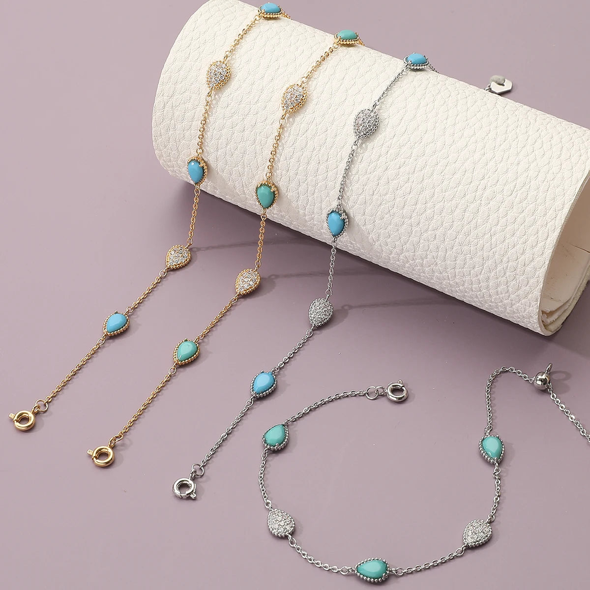 GlansGlam Betoverende Nieuwe Mode Verstelbare Armband met Waterdrop Vorm Zirkoon Blauw Groen Steen