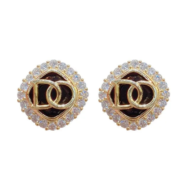 Bellissimi orecchini a lettera rotonda placcati in oro 14K di lusso veri
