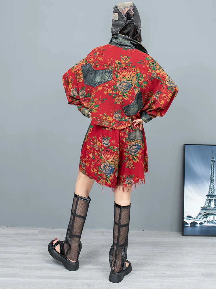 Stilvolle Mode: Retro Blumen Denim Set