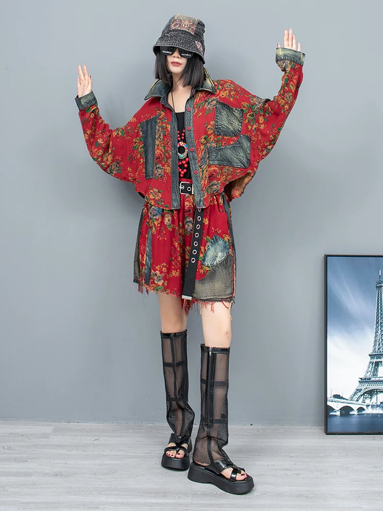 Stilvolle Mode: Retro Blumen Denim Set