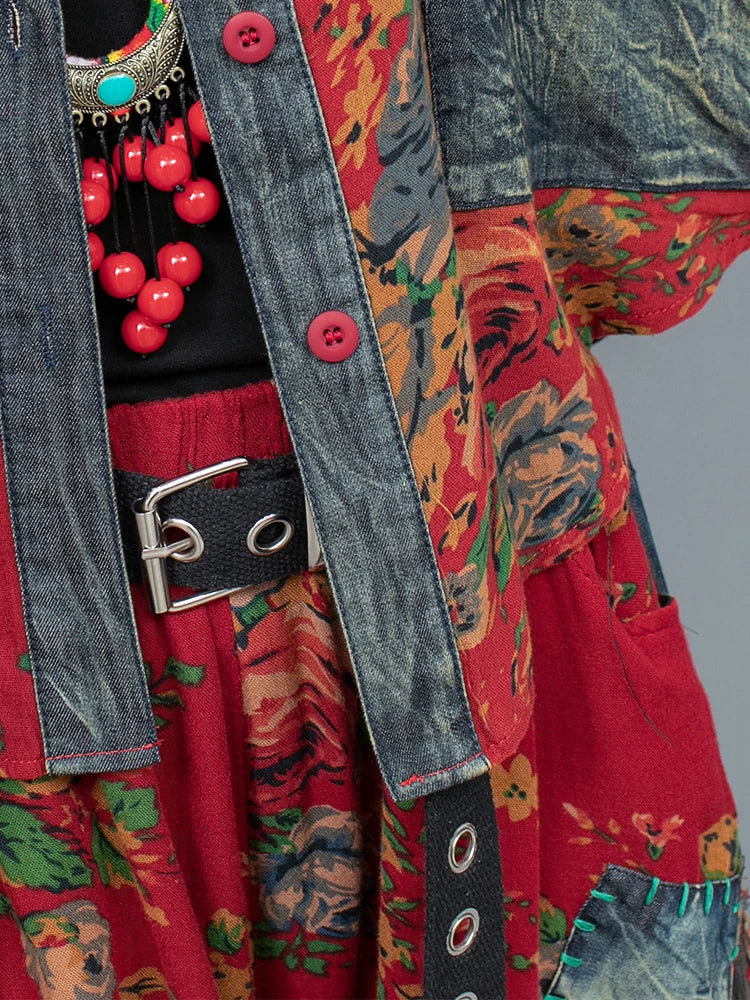 Stilvolle Mode: Retro Blumen Denim Set