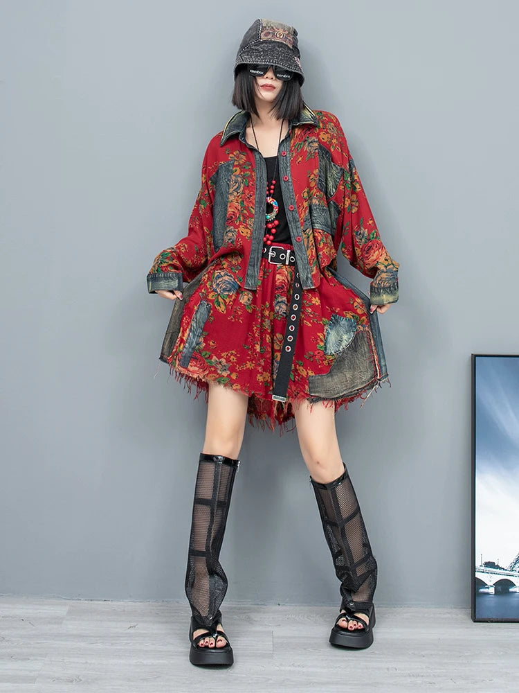 Stilvolle Mode: Retro Blumen Denim Set