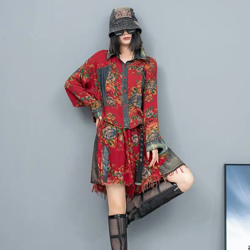 Stilvolle Mode: Retro Blumen Denim Set