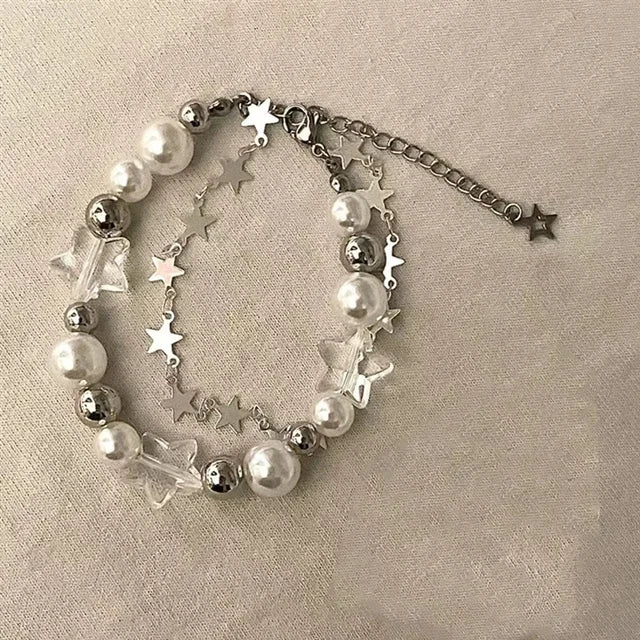 Sweet Harmony New Vintage Crystal Star Pentagram Pearl Bracelet