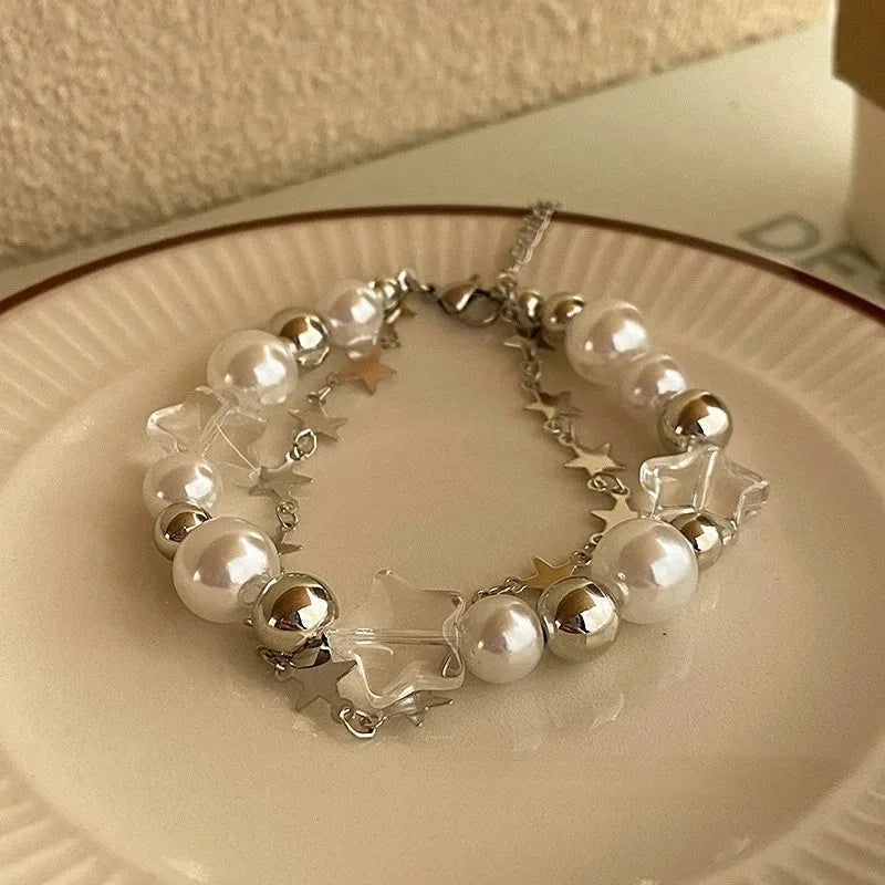 Sweet Harmony New Vintage Crystal Star Pentagram Pearl Bracelet