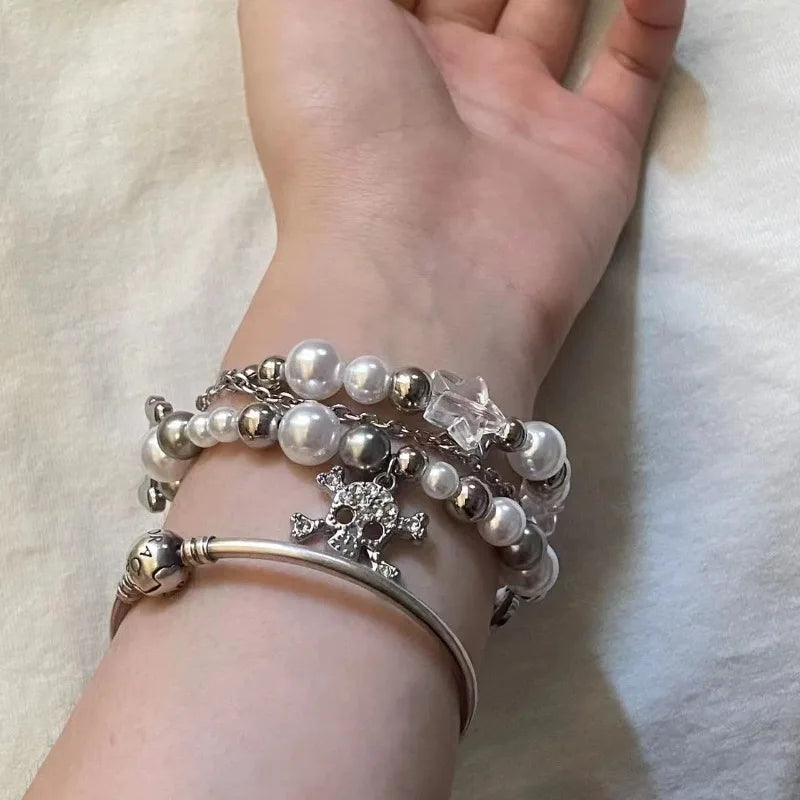 Sweet Harmony New Vintage Crystal Star Pentagram Pearl Bracelet