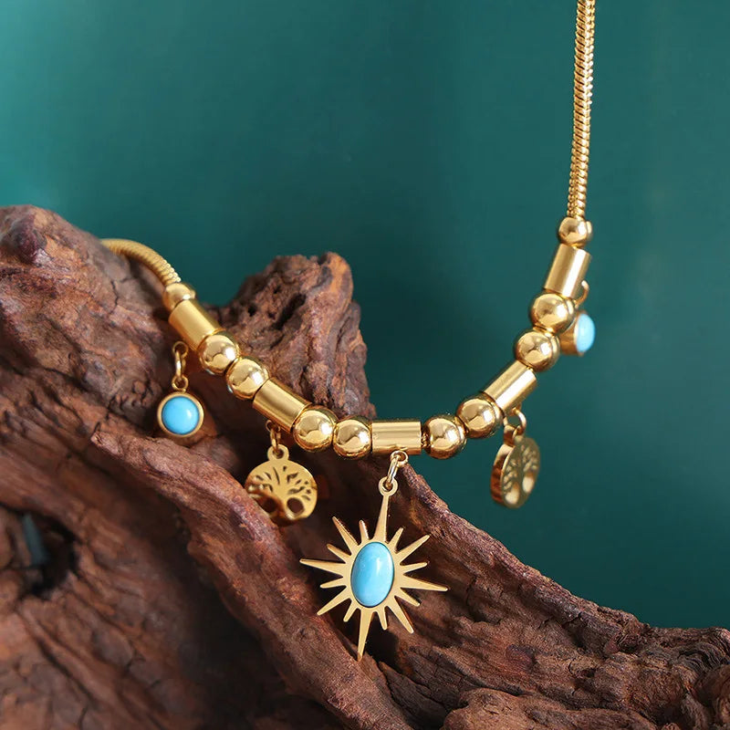 Enchanting Bohemian Treasure: New Vintage Colorful Pendant Necklace Bracelet Set
