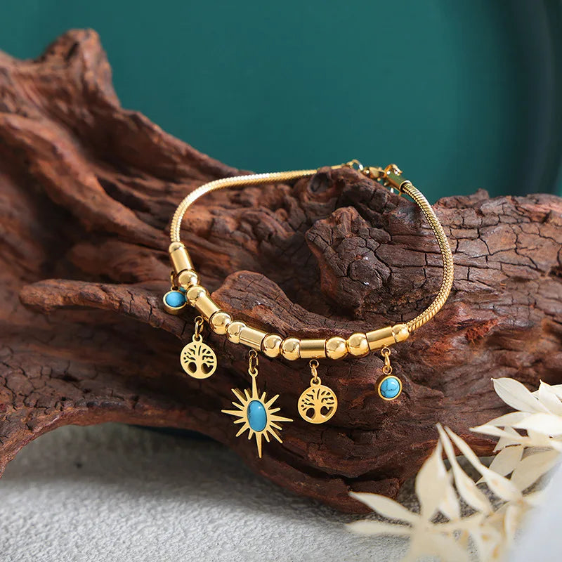 Enchanting Bohemian Treasure: New Vintage Colorful Pendant Necklace Bracelet Set