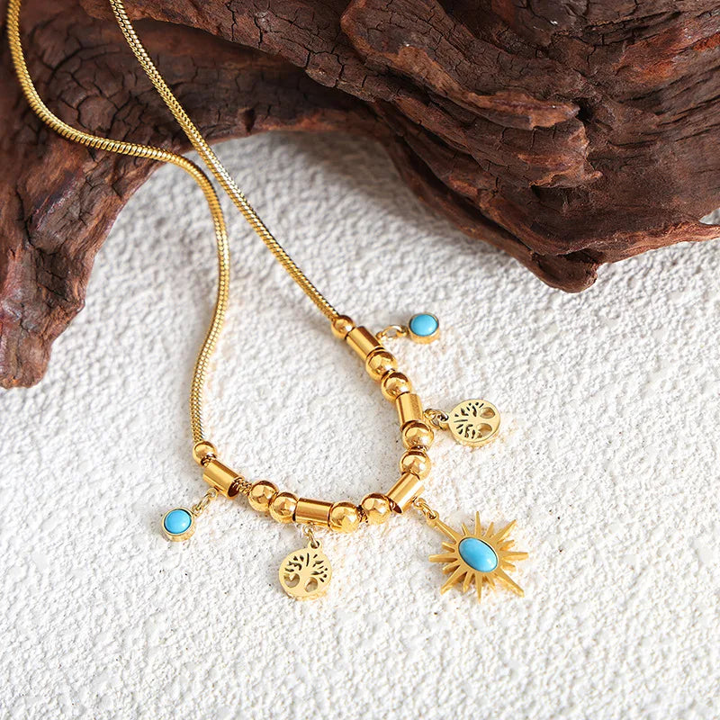 Enchanting Bohemian Treasure: New Vintage Colorful Pendant Necklace Bracelet Set