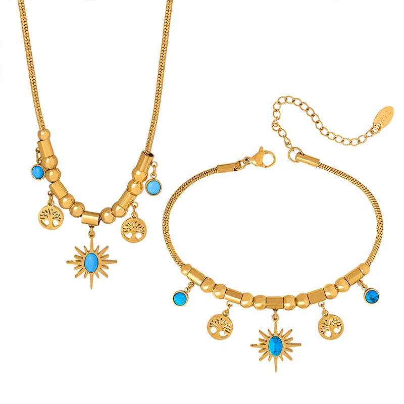 Enchanting Bohemian Treasure: New Vintage Colorful Pendant Necklace Bracelet Set