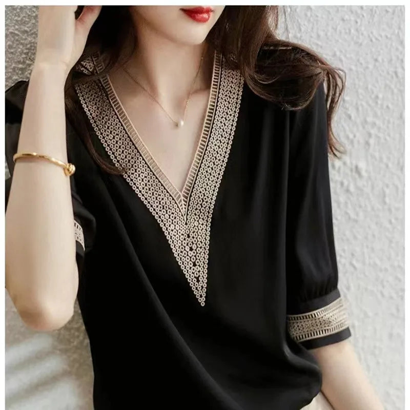 Zwarte Zomergloed Chiffon Blouse van Zomergloed