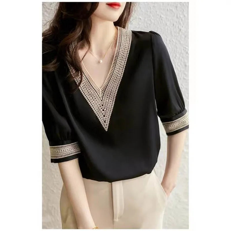 Zwarte Zomergloed Chiffon Blouse van Zomergloed