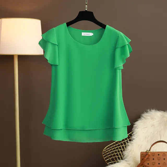 Summer Bliss Damesblouse - Luchtige O-hals Chiffon Shirt