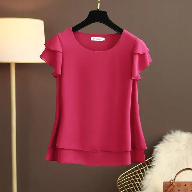 Summer Bliss Damesblouse - Luchtige O-hals Chiffon Shirt