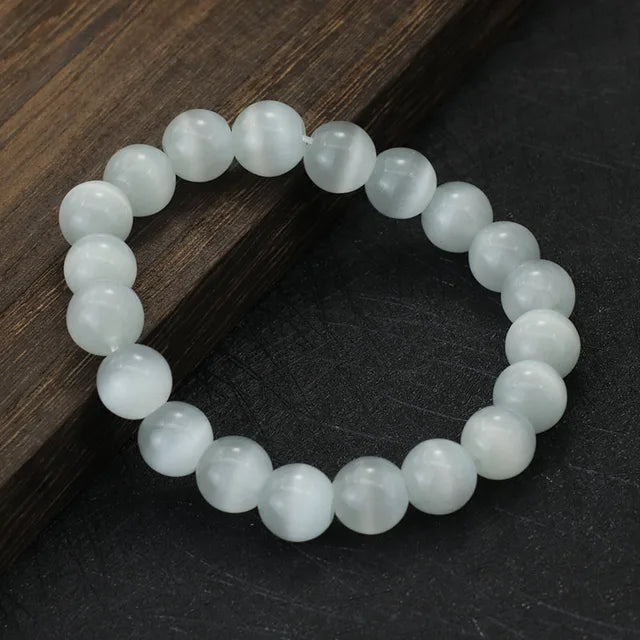 Glimmende Noter Natuurlijke Witte Kat Ogen Stenen Armband