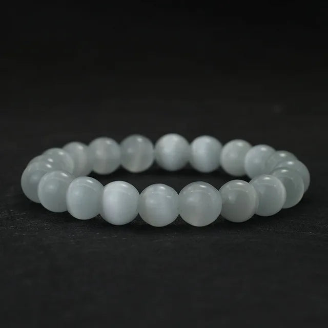 Glimmende Noter Natuurlijke Witte Kat Ogen Stenen Armband