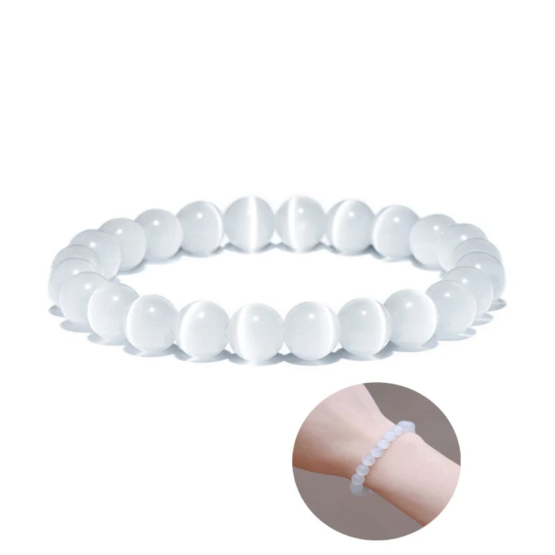Glimmende Noter Natuurlijke Witte Kat Ogen Stenen Armband