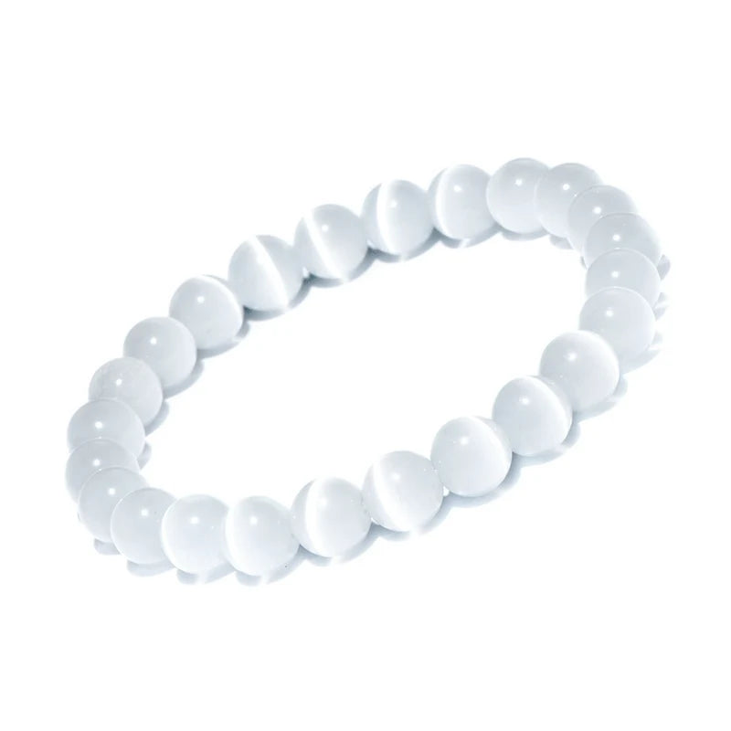 Glimmende Noter Natuurlijke Witte Kat Ogen Stenen Armband