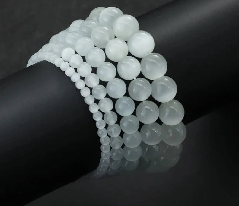 Glimmende Noter Natuurlijke Witte Kat Ogen Stenen Armband