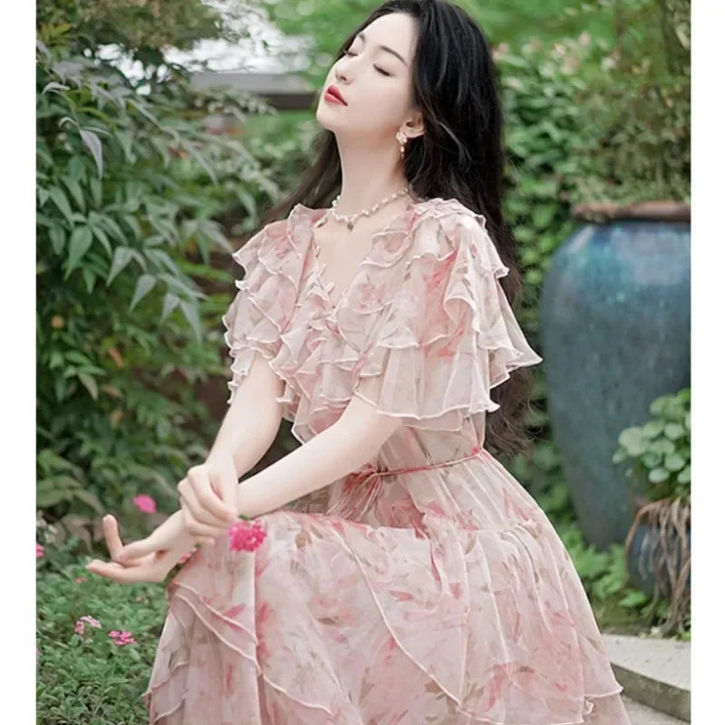 Enchanting Long Summer Dress with Floral Print