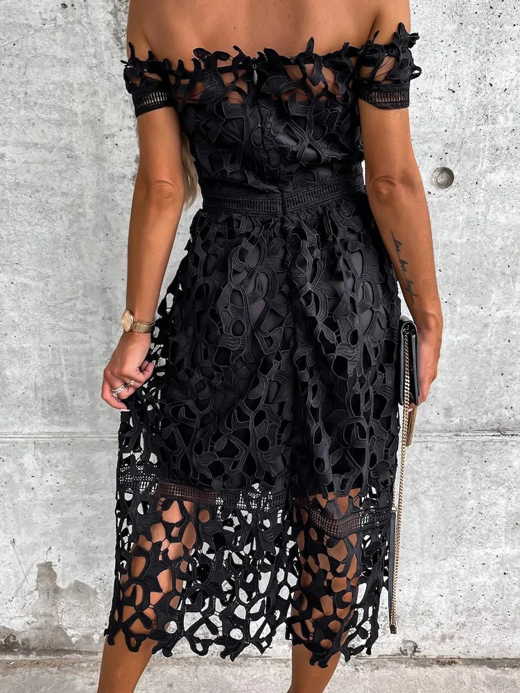 GlamourBloom Vestito Midi con Spalle Scoperte