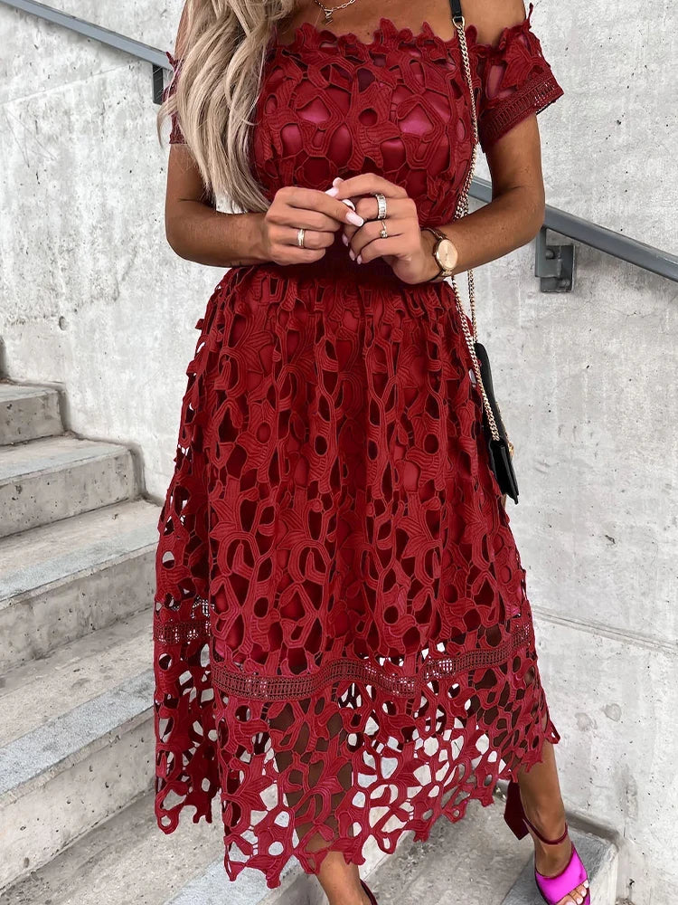 GlamourBloom Vestito Midi con Spalle Scoperte