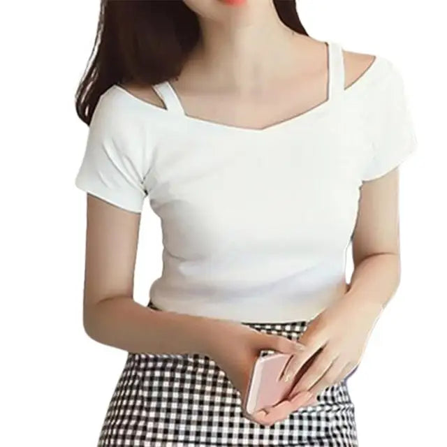 Off-Shoulder Sling T-Shirt voor Vrouwen