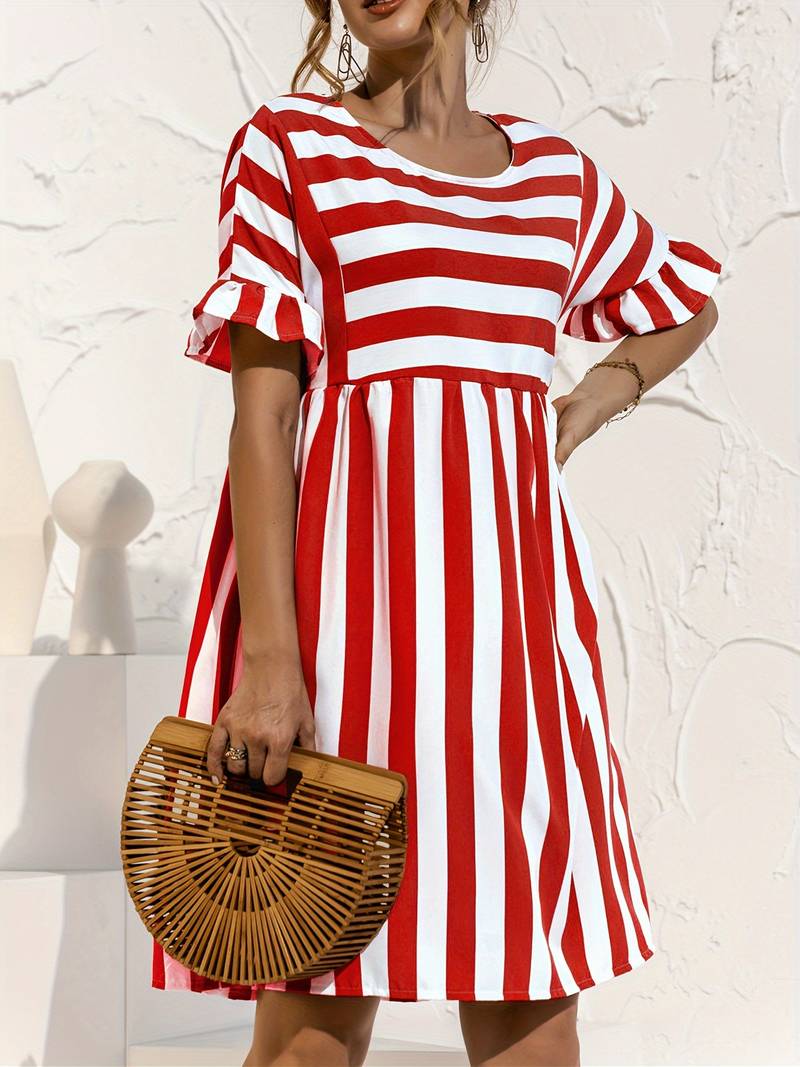 Olivia | Gestreepte elegante jurk met korte mouwen