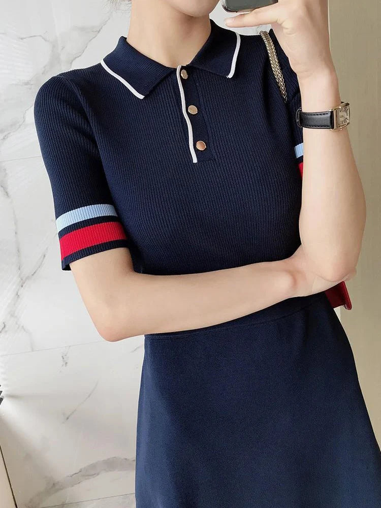 Stylish Polo Collar Knitted Dress