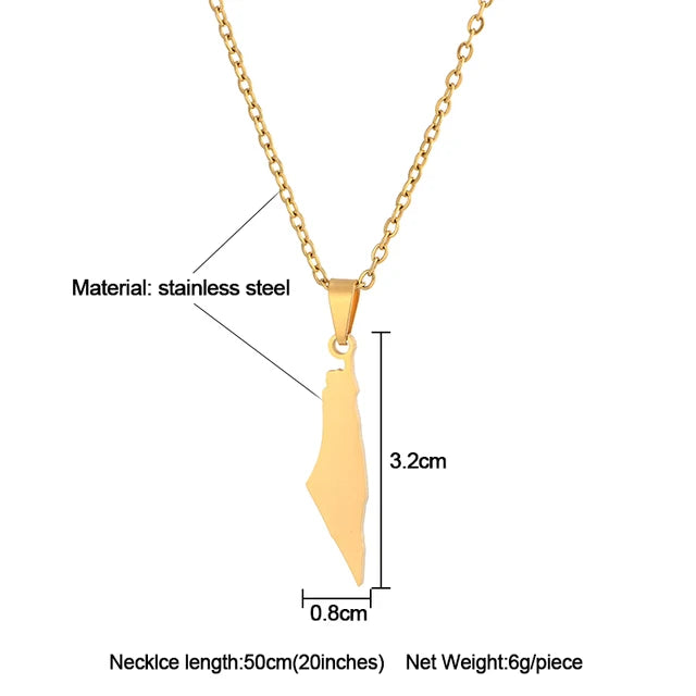 Goldene Palästinensische Anhänger Halskette - Ethnischer Karten-Schmuck