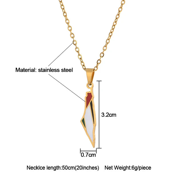 Goldene Palästinensische Anhänger Halskette - Ethnischer Karten-Schmuck