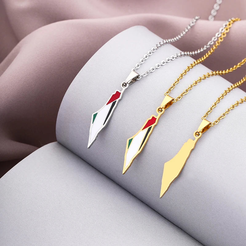 Goldene Palästinensische Anhänger Halskette - Ethnischer Karten-Schmuck