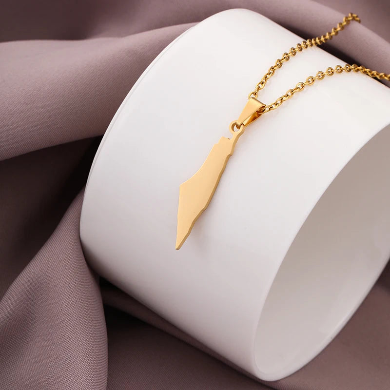 Goldene Palästinensische Anhänger Halskette - Ethnischer Karten-Schmuck